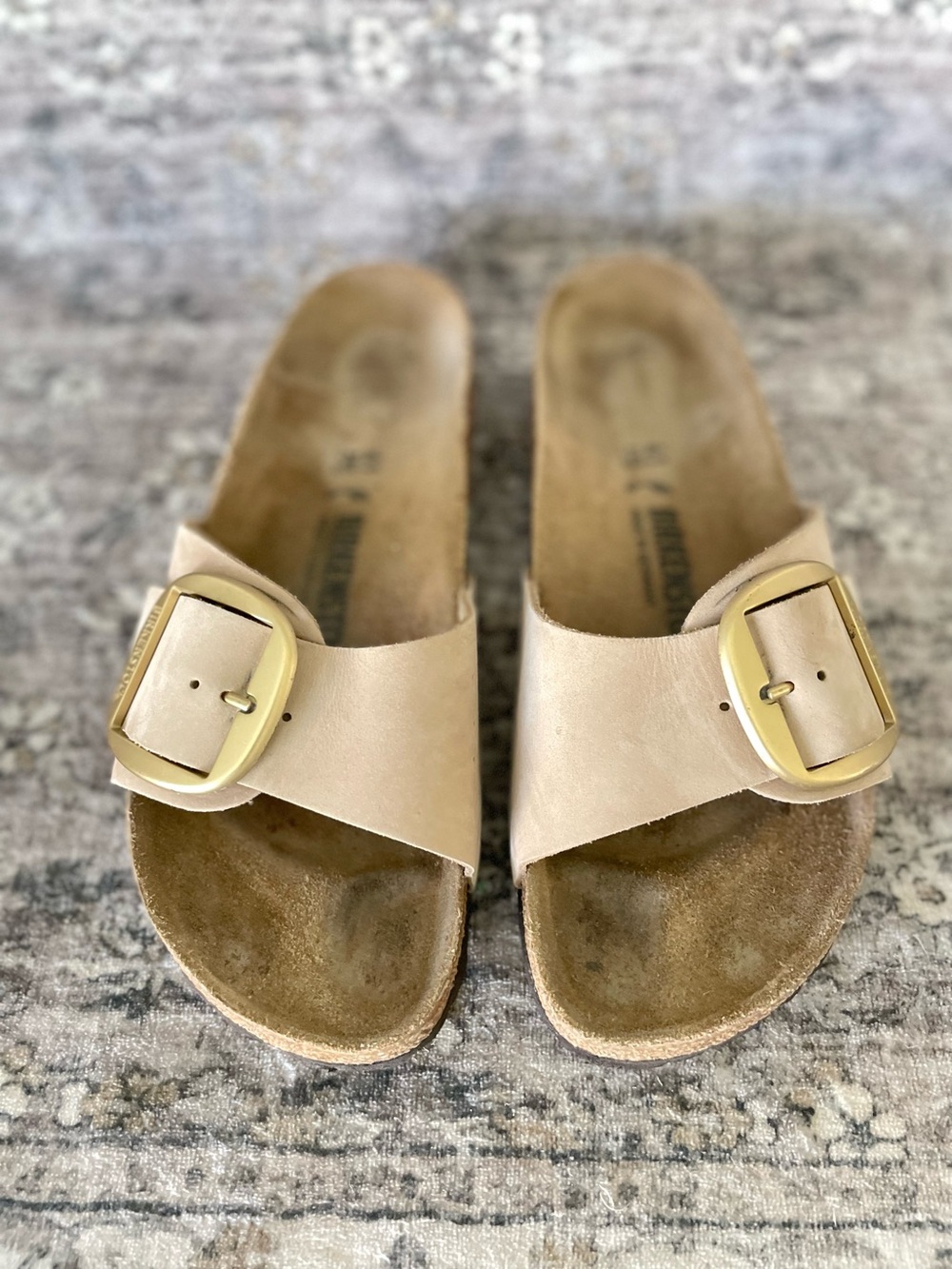 Birkenstock Big Buckle Madrid Sandcastle Nubuck Leather Neutral & Gold Size 41